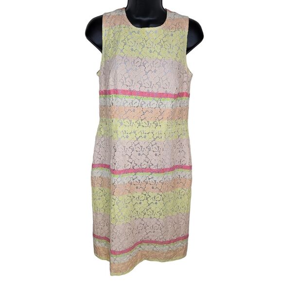 Ann Taylor Bright Striped Lace Sheath Dress Size 4 - Picture 1 of 8